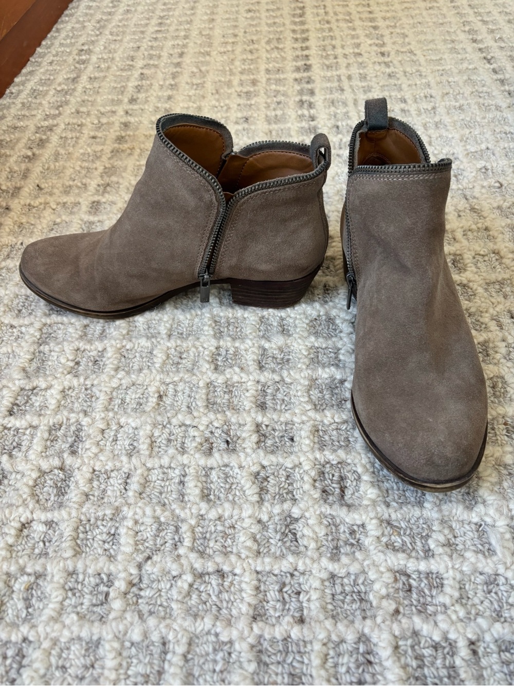 Lucky Taupe Suede Ankle Boots with Side Zipper